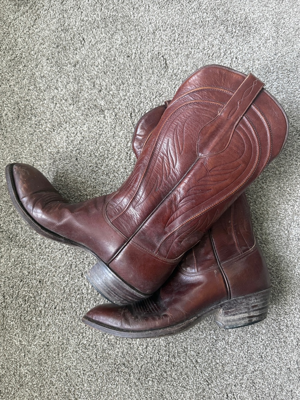 LUCCHESE San Antonio Brown Leather Boots Cowboy Southern Western Vintage Boot 9D